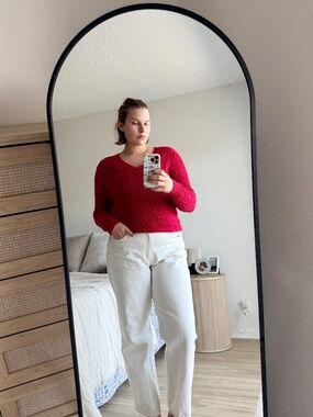 Vintage Ralph Lauren Sport Cable Knit V-Neck Sweater Red XL